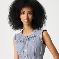 Striped ruffleneck tie-neck top