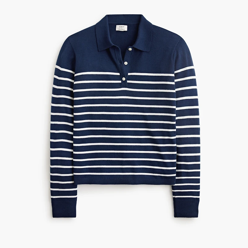 Striped merino wool-blend sweater-polo