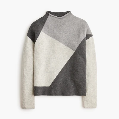 Colorblock mockneck sweater extra-soft yarn