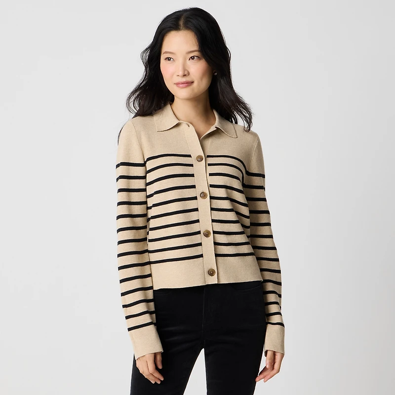 Striped collared sweater-jacket