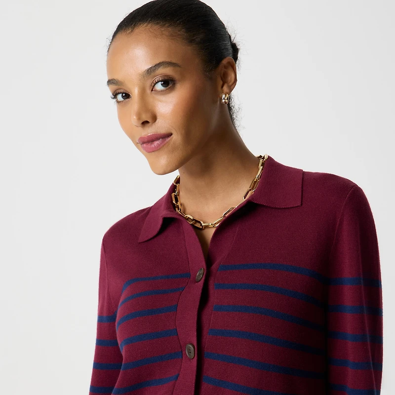 Striped collared sweater-jacket