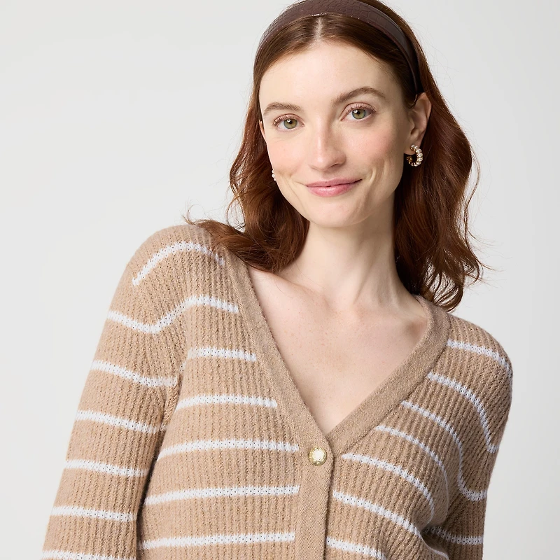 Striped V-neck cardigan sweater