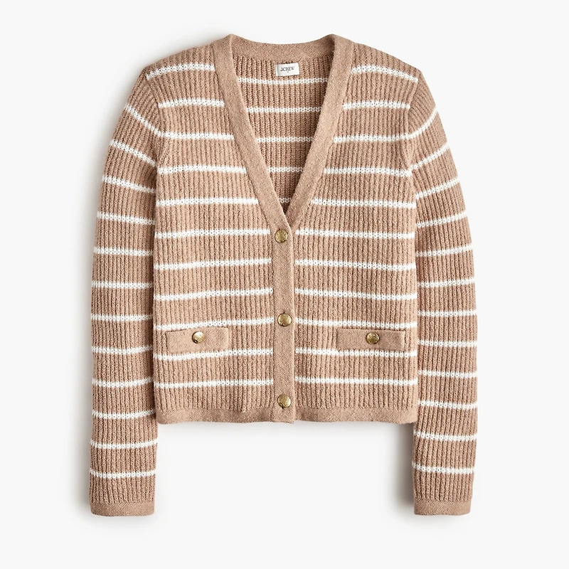 Striped V-neck cardigan sweater