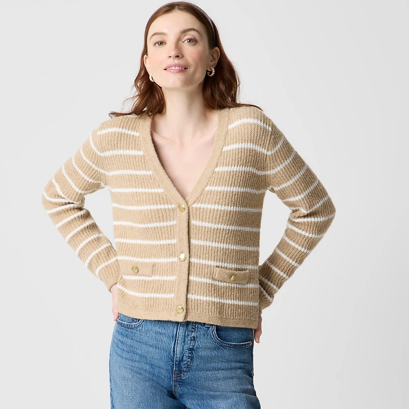 Striped V-neck cardigan sweater