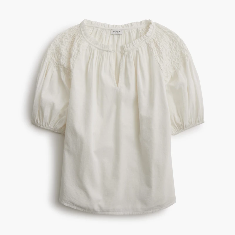 Puff-sleeve split-neck top