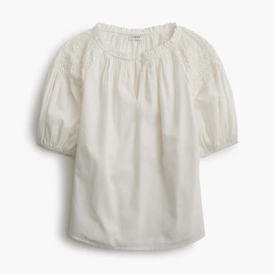 Puff-sleeve split-neck top