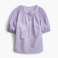 Puff-sleeve split-neck blouse