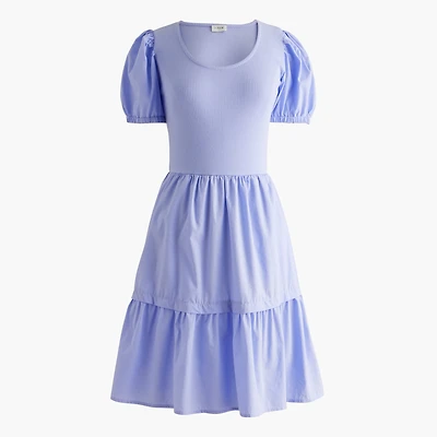 Puff-sleeve knit mixy mini dress