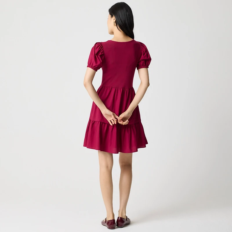 Puff-sleeve knit mixy mini dress