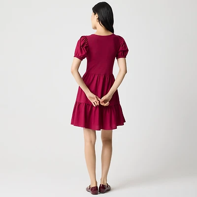 Puff-sleeve knit mixy mini dress