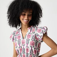 Printed V-neck puff-sleeve maxi dress