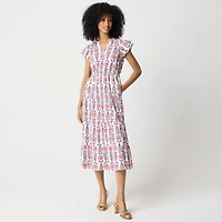 Printed V-neck puff-sleeve maxi dress