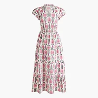 Printed V-neck puff-sleeve maxi dress