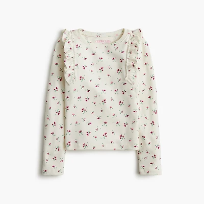 Girls' long-sleeve floral-print ruffle tee
