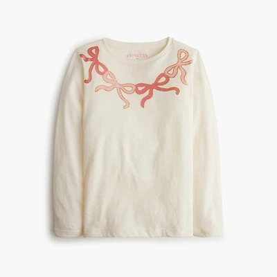 Girls' long-sleeve sparkle bow graphic tee