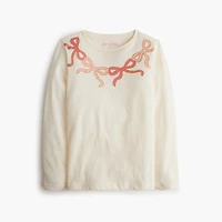 Girls' long-sleeve sparkle bow graphic tee