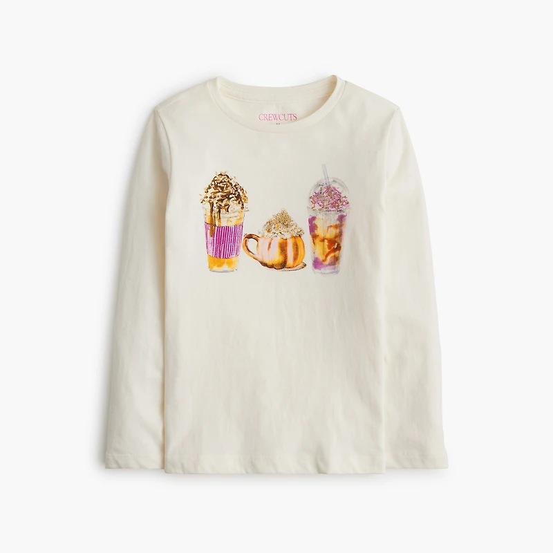 Girls' long-sleeve café drinks graphic tee