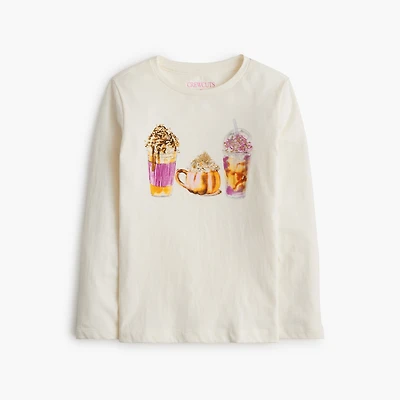 Girls' long-sleeve café drinks graphic tee