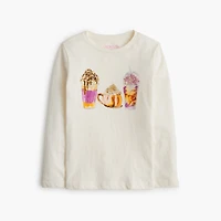 Girls' long-sleeve café drinks graphic tee