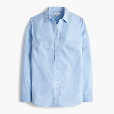 Jewel-collar button-up shirt