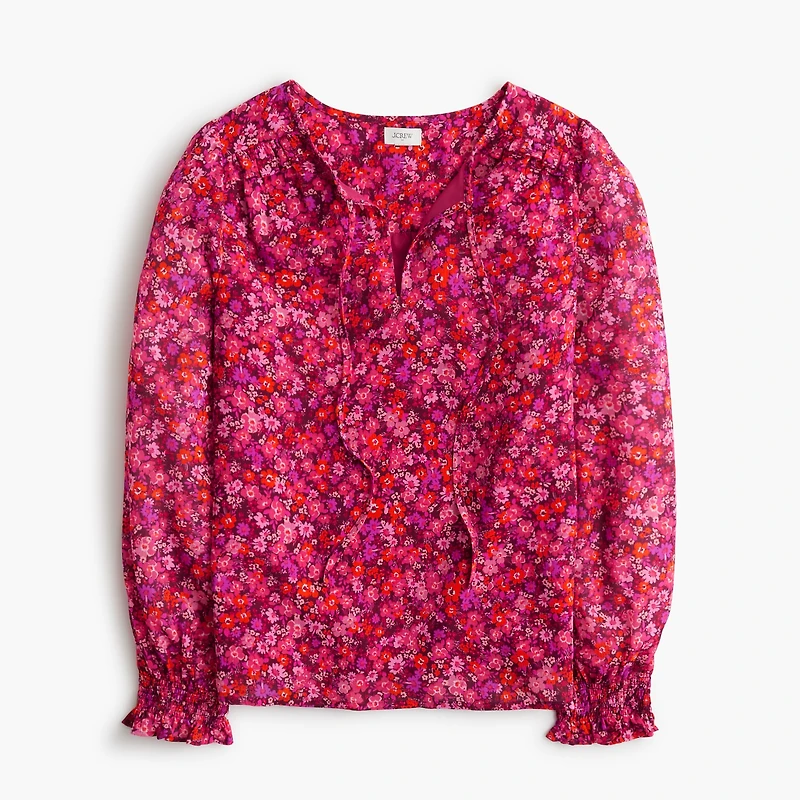 Tie-front long-sleeve top