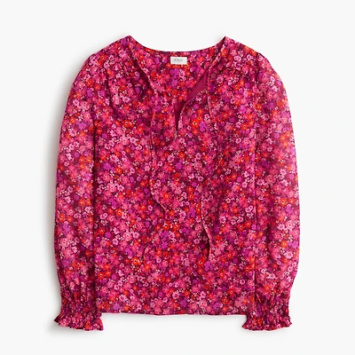 Tie-front long-sleeve top