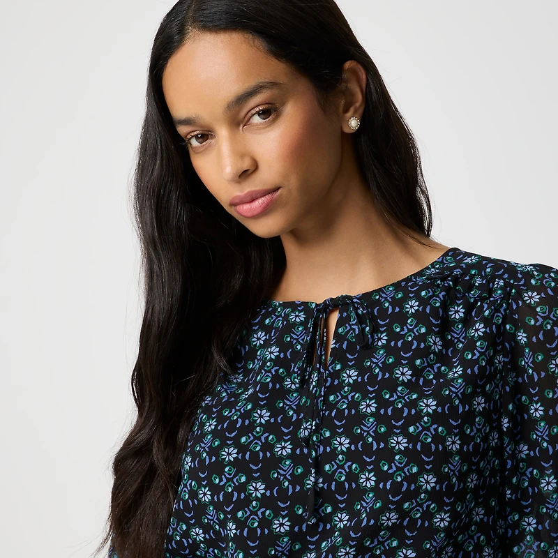 Tie-front long-sleeve top