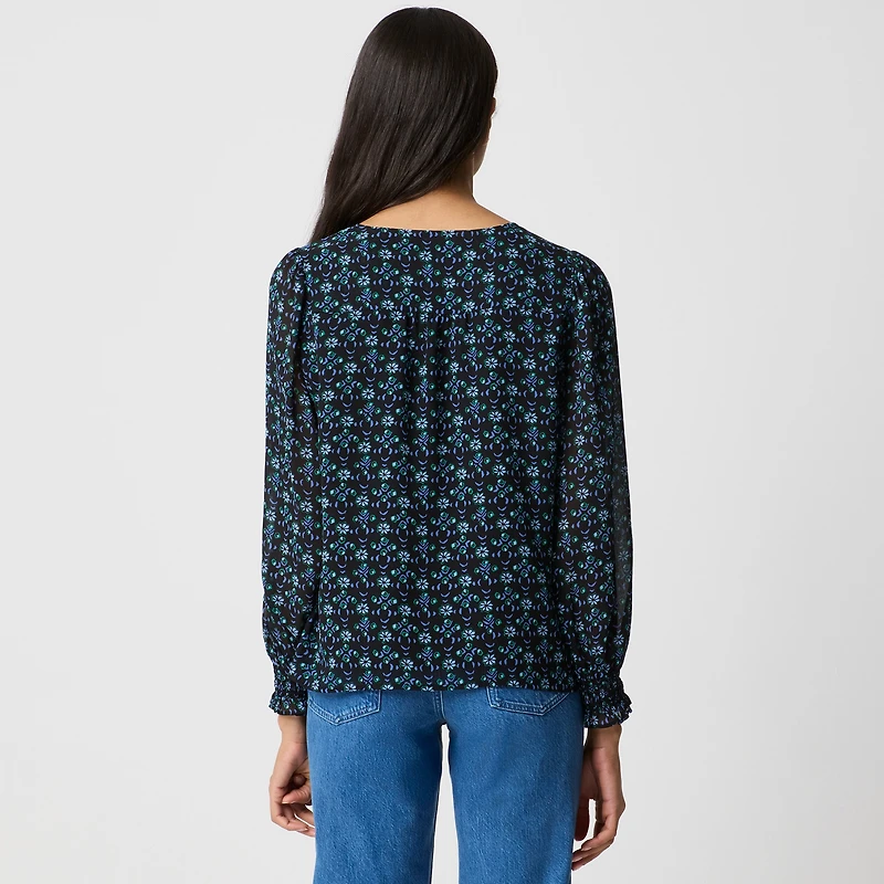 Tie-front long-sleeve top