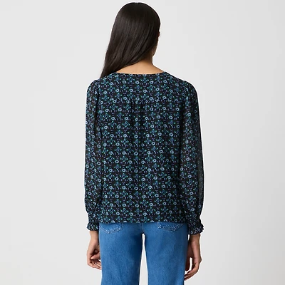 Tie-front long-sleeve top