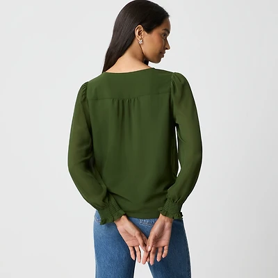 Tie-front long-sleeve top