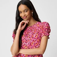 Puff-sleeve tiered midi dress