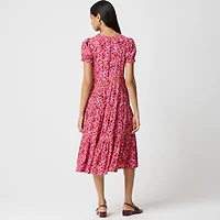 Puff-sleeve tiered midi dress