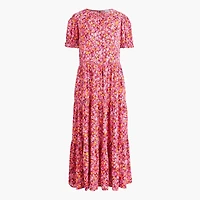 Puff-sleeve tiered midi dress