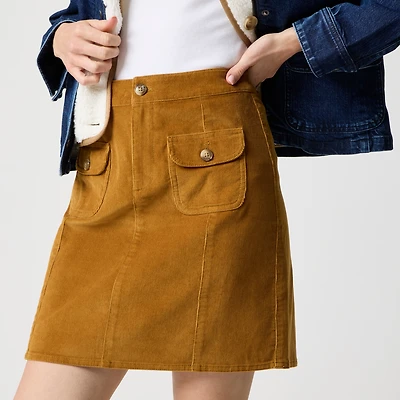 Corduroy patch-pocket mini skirt