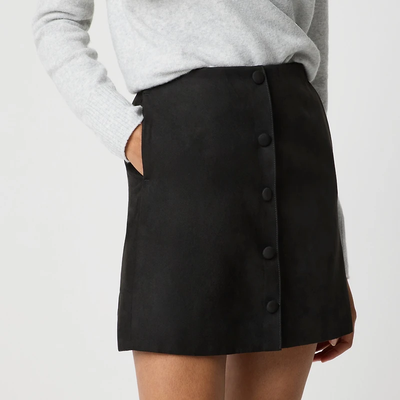 Faux-suede button-front A-line skirt