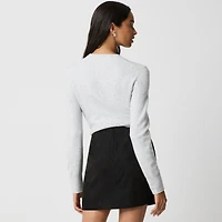 Faux-suede button-front A-line skirt