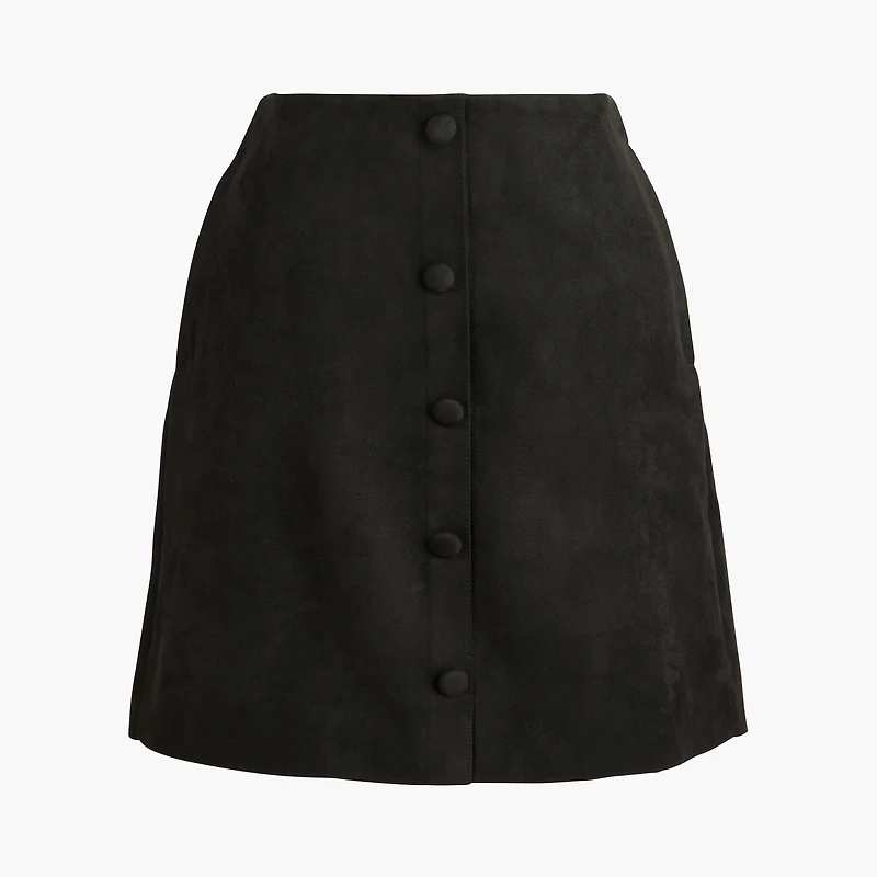 Faux-suede button-front A-line skirt