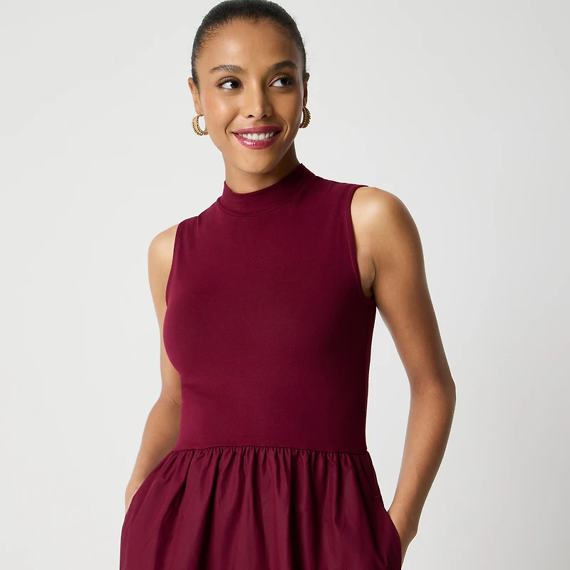 Petite mockneck knit mixed-media dress
