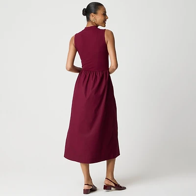 Petite mockneck knit mixed-media dress
