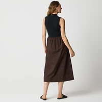 Printed mockneck knit mixed-media dress