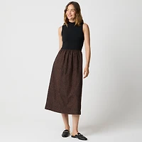 Printed mockneck knit mixed-media dress