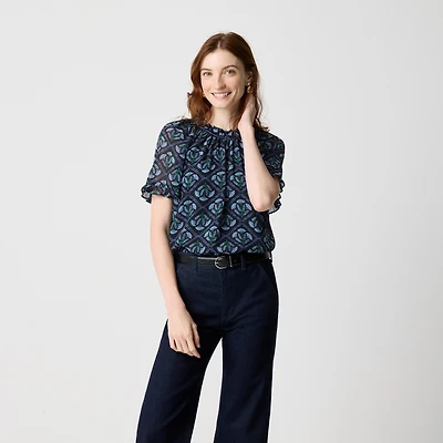 Printed ruffle short-sleeve top