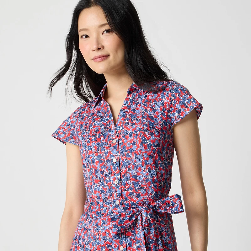 Printed tie-waist midi shirt-dress