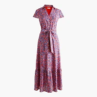 Printed tie-waist midi shirt-dress