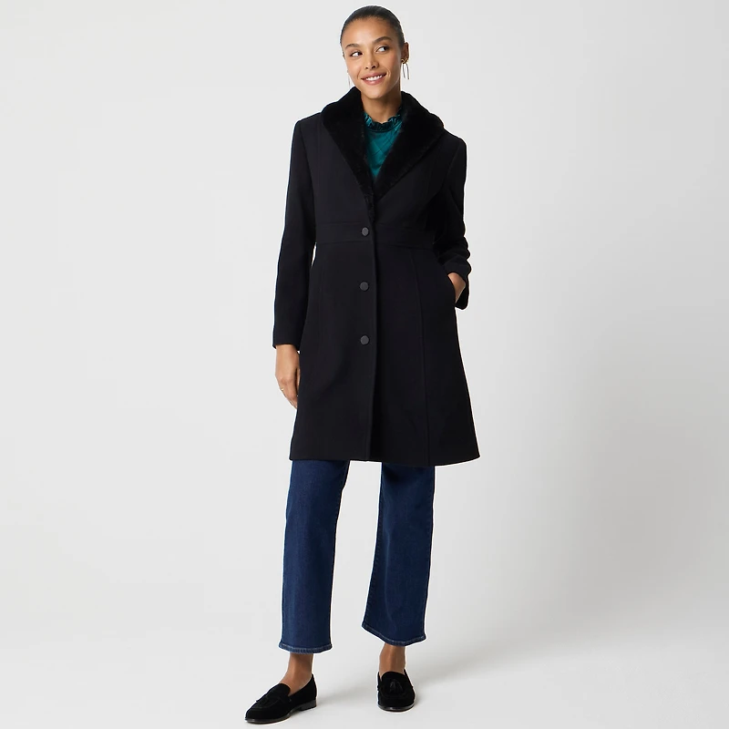 Lady day coat with faux-fur shawl collar