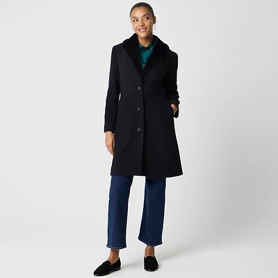 Lady day coat with faux-fur shawl collar