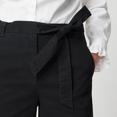 Twill wide-leg tie-waist chino pant