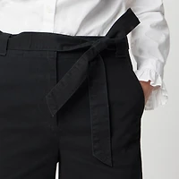 Twill wide-leg tie-waist chino pant