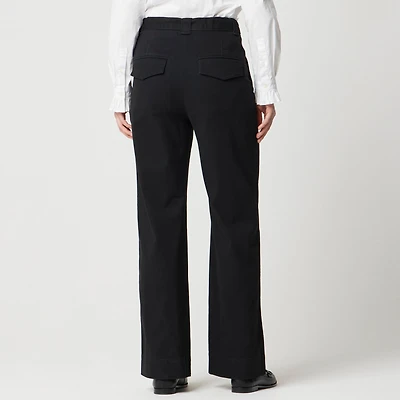 Twill wide-leg tie-waist chino pant