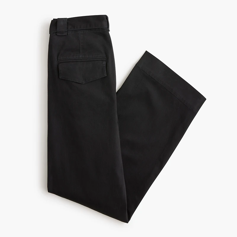 Twill wide-leg tie-waist chino pant
